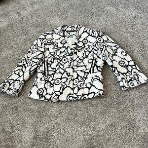 BOHO CHIC Size 6 Black White Blazer 100% Linen suit‎ jacket Lightweight Career